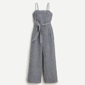 J.Crew Linen Jumpsuit Navy White Gingham Belted small